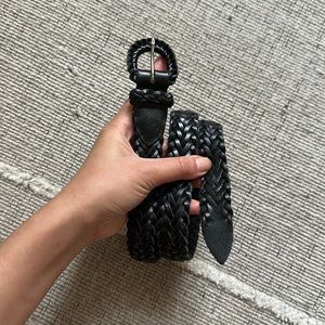 Braided black leather belt